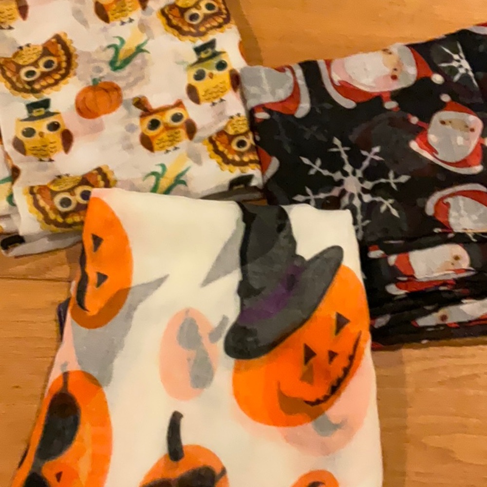 Festive Owl, Jack O' Lanterns, and Santa infinity Scarves